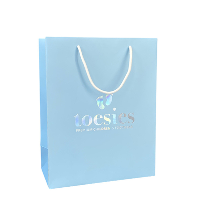 comprar O portador de papel azul luxuoso impresso ensaca o vestuário que empacota com logotipo do holograma online manufacture