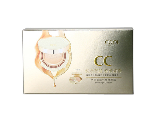 Bom preço. Impressão de caixa de papel dourado de luxo personalizado com logotipo em relevo fábrica para CC Cream on-line