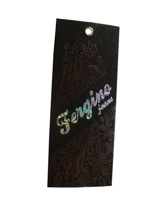 Bom preço. O balanço feito sob encomenda personalizado do papel do preto do traje etiqueta o logotipo holográfico de Debossed on-line