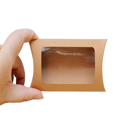 Caixa de almofada de papel kraft impressa sob medida com janela transparente Embalagem ecológica para presentes e varejo