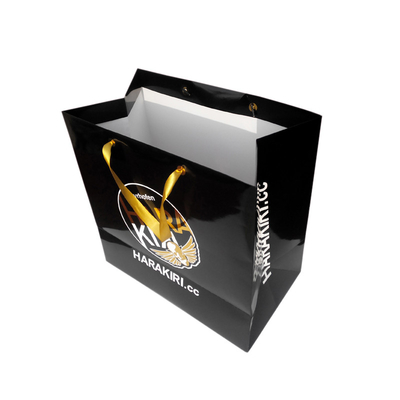Bom preço. Logotipo de papel preto impresso costume da folha de ouro da corda de Tote Bags With Satin Ribbon do Euro on-line
