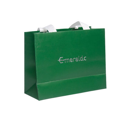 Euro de papel verde impresso costume Tote Bags With Silver Foil que carimba Logo For Apparel
