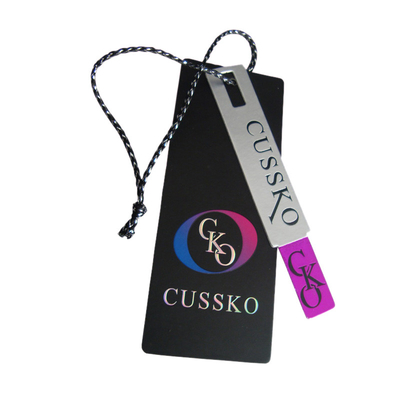 Bom preço. Roupa luxuosa impressa feita sob encomenda Hang Tags Embossed Silver Foil de papel que carimba o logotipo on-line